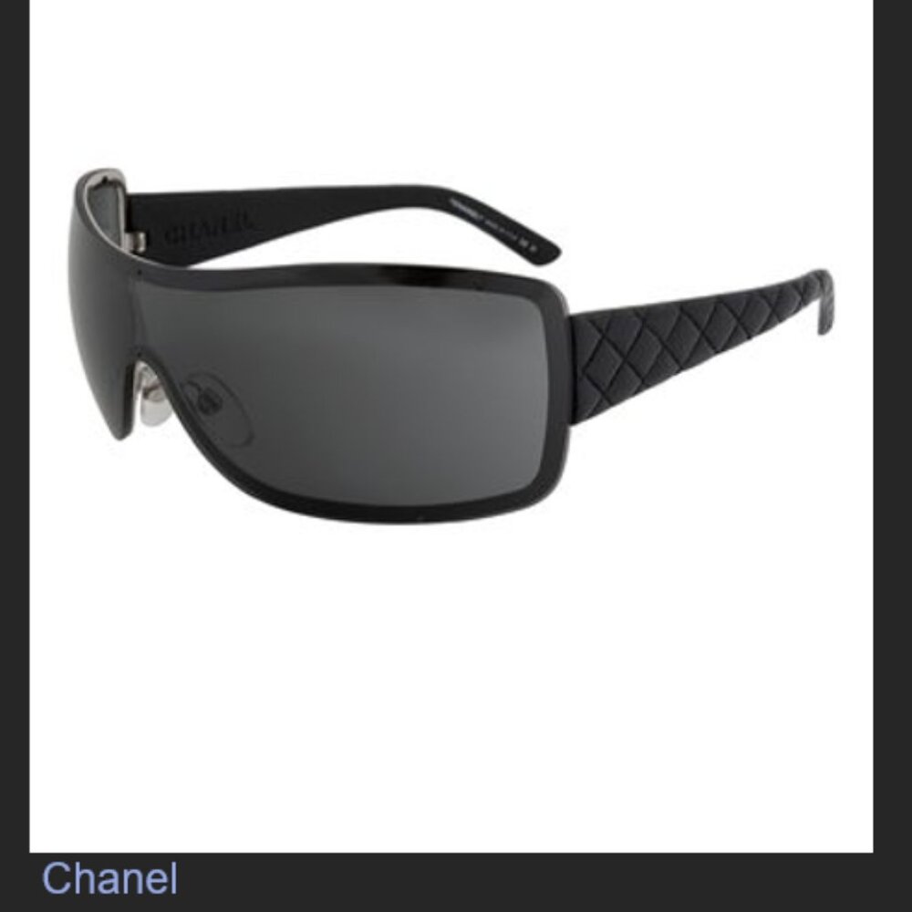Chanel Black Quilted Leather Shield Sunglasses/Grey Lenses - 4155Q - Never Worn